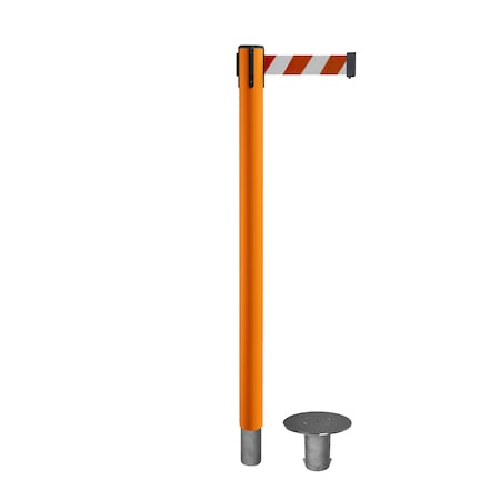 Stanchion Belt Barrier Removable Base Orange Post 11ft.Rd/Wh Belt